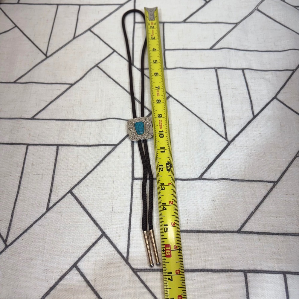 Unbranded Bolo Tie OS Black Silver Turquoise Western Southwestern Filigree - Picture 4 of 5